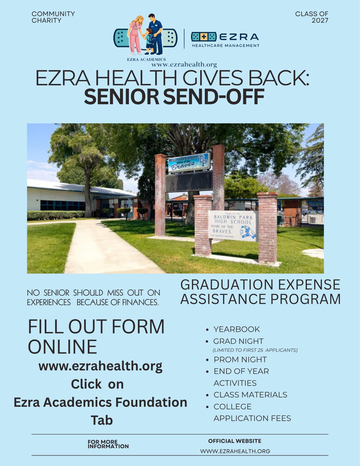 Ezra Health Gives Back Senior Send-Off Graduation Expense Assistance Program